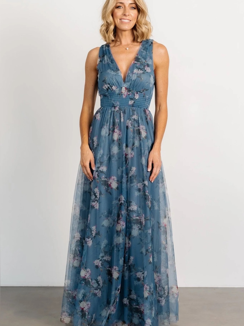Baltic Born Blue Floral Plunging Maxi Dress
